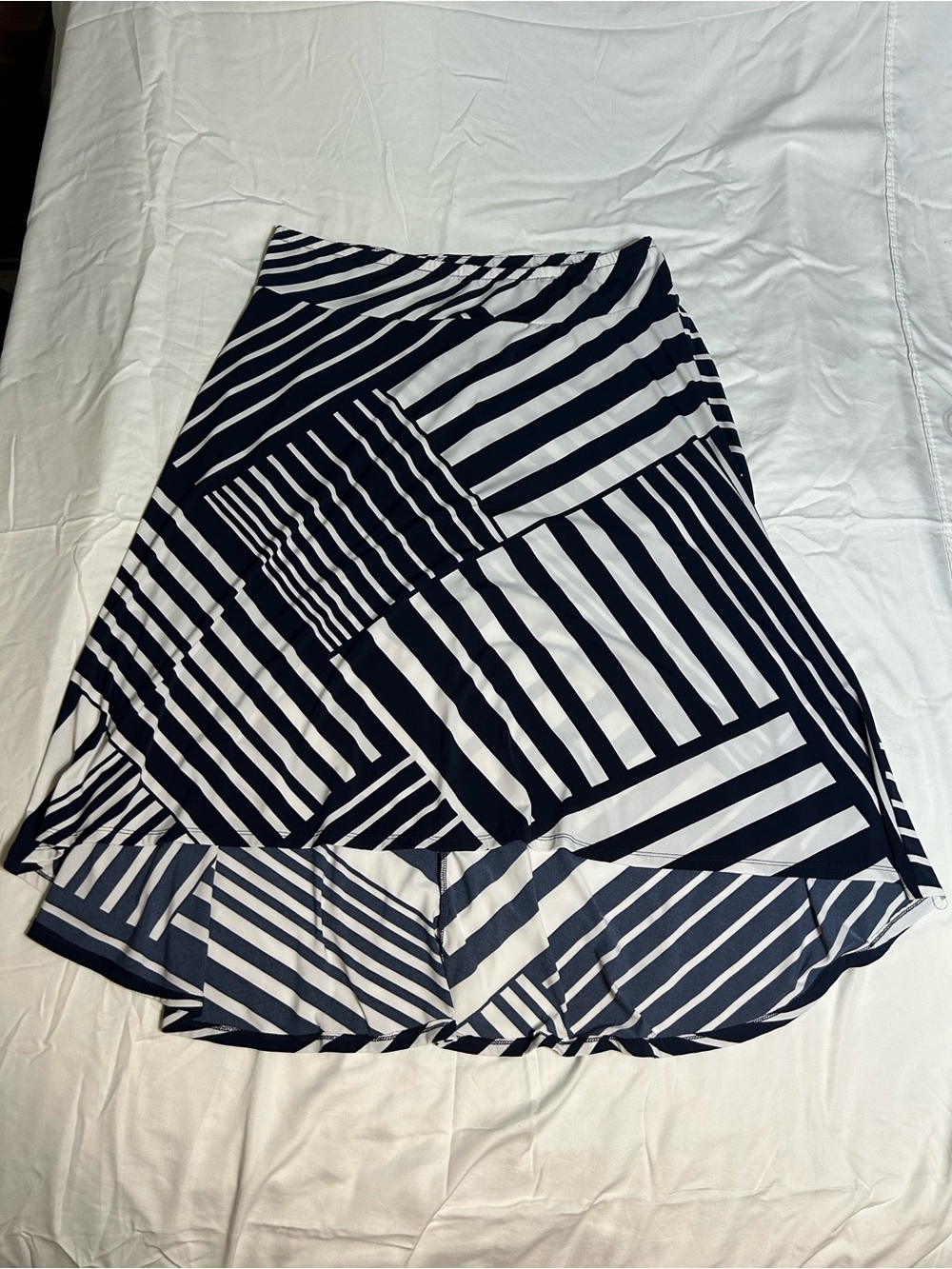Cato Navy and White High-Low Striped Skirt